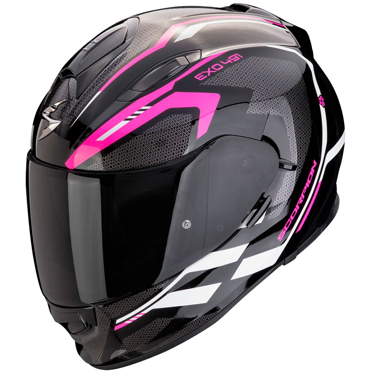 Casco moto Scorpion EXO-491 KRIPTA Negro Rosa Blanco