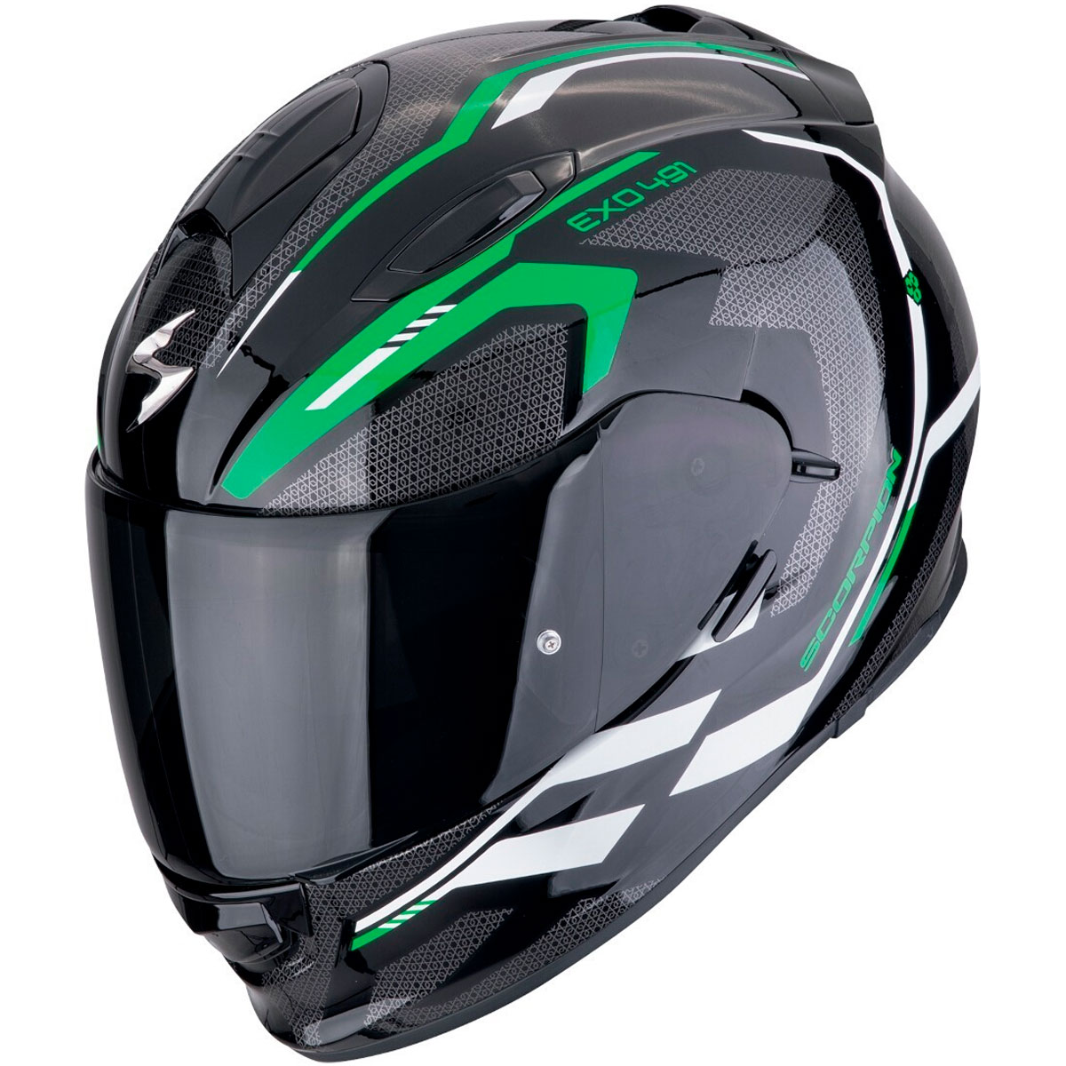 Casco moto Scorpion EXO-491 KRIPTA Negro Verde Blanco
