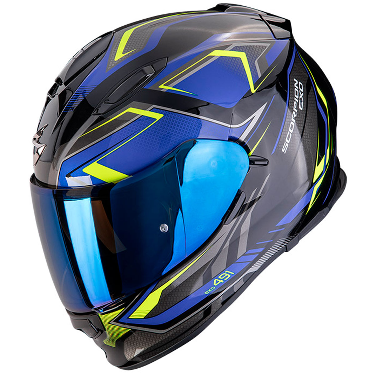 Casco moto Scorpion EXO-491 ZUMO Negro Azul Amarillo Fluor