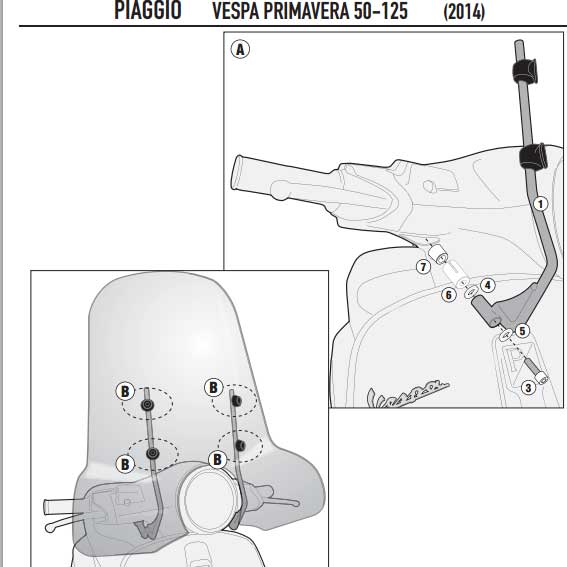 Soporte parabrisas Givi 5608A moto Piaggio Vespa Primavera 50-125, Sprint 50-125 14-