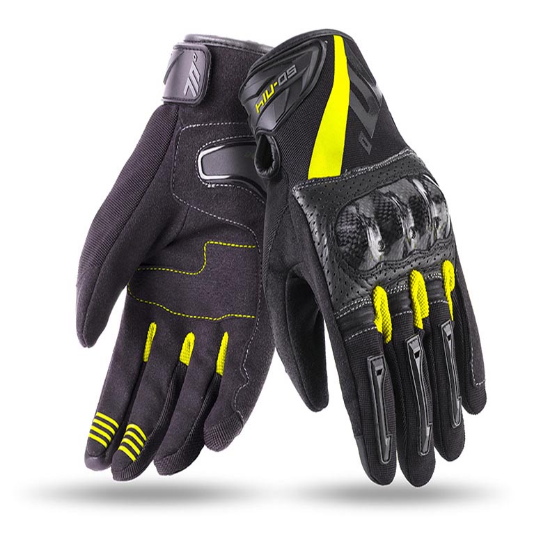 Guantes Naked de moto verano hombre Negros-Amarillo marca Seventy