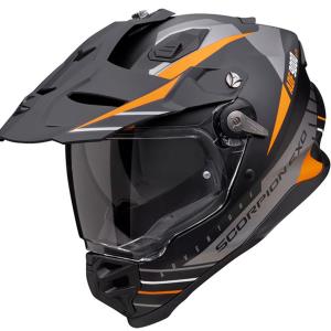 Casco moto Scorpion ADF-9000 AIR FEAT Negro Mate Plata Naranja