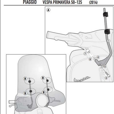 Soporte parabrisas Givi 5608A moto Piaggio Vespa Primavera 50-125, Sprint 50-125 14-