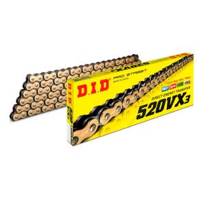 Cadena DID VX3 color dorado y negro división 520(enganche remache)