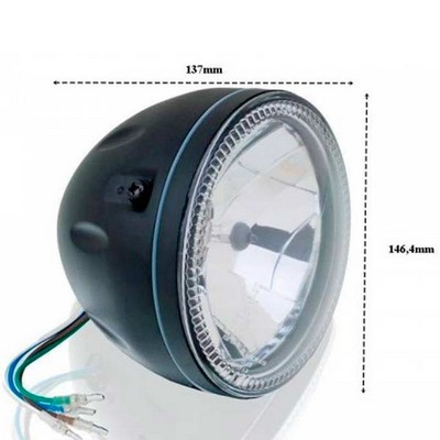 Faro Per Moto Custom Alchemy Parts | 5.75" Nero E Cromato, Vetro, Lampadina H4 12V/55W, Stile Retrò