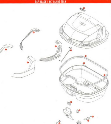 Recambios despiece de la maleta B47 BLADE de GIVI Â· 2
