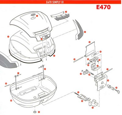 Recambios despiece de la maleta E470 GIVI Â· 2