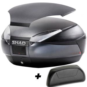 Baul Shad SH48 frontal oscuro, tapa carbono y respaldo