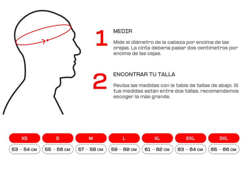 Gu&iacute;a de tallas de Casco MT Track SV Questor B6 / Mate