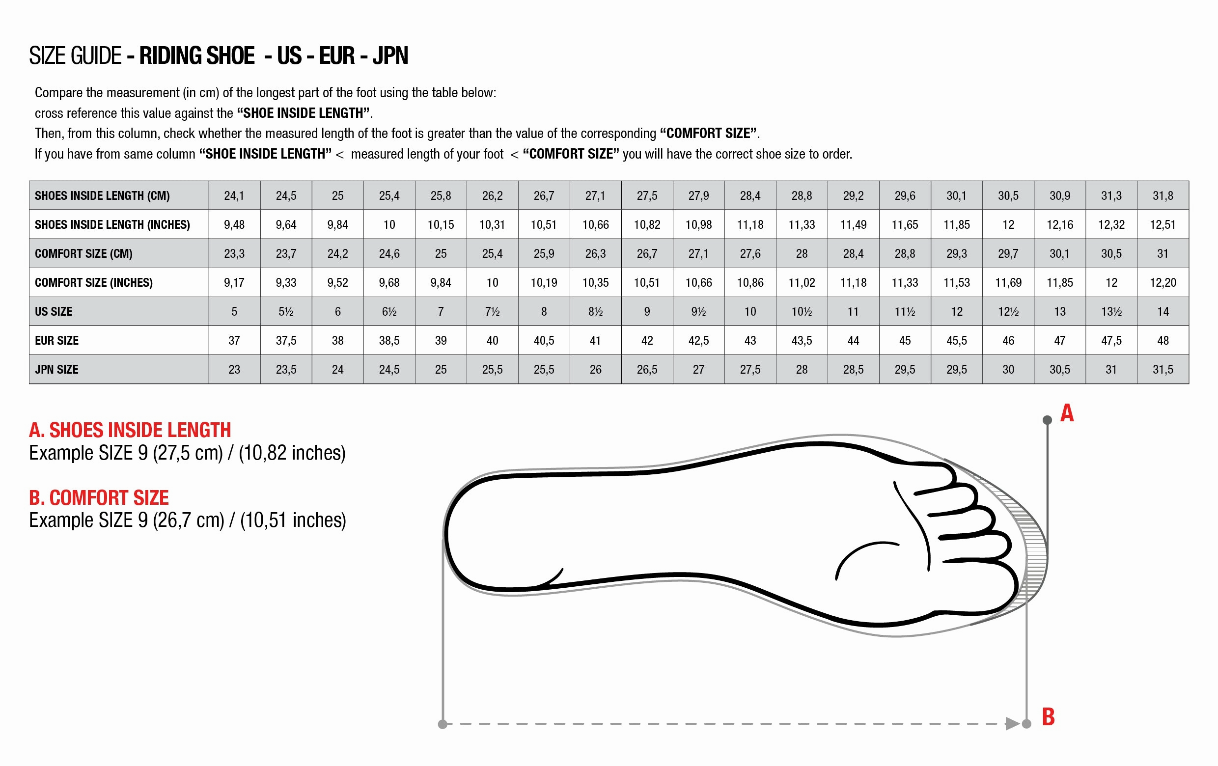 Gu&iacute;a de tallas de Zapatillas Alpinestars Celer Negro / Gris