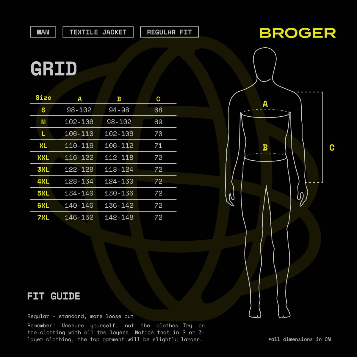Gu&iacute;a de tallas de Chaqueta Broger Grid Negro