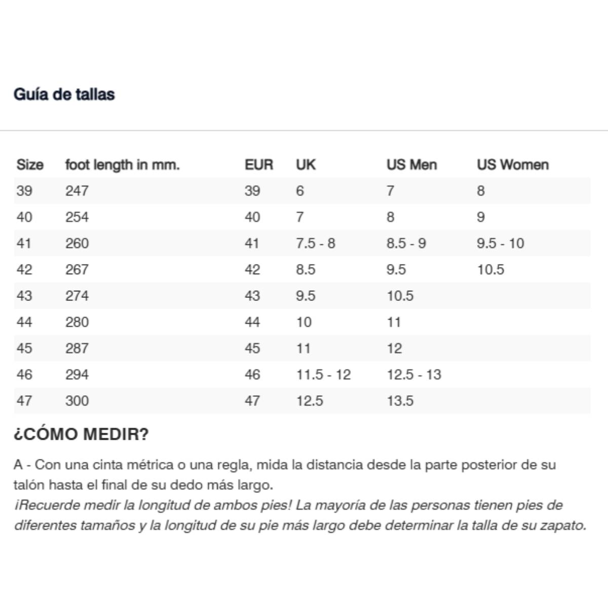 Gu&iacute;a de tallas de Botas Revit Undercut H2O Arena-Negro