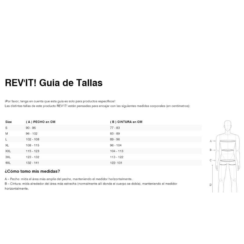 Gu&iacute;a de tallas de Chaqueta Revit Flare 3 H2O camuflaje gris oscuro