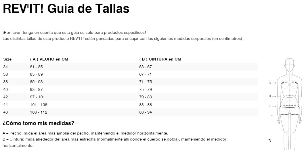 Gu&iacute;a de tallas de Chaqueta Revit AIRWAVE 4 Mujer Gris-Rosa
