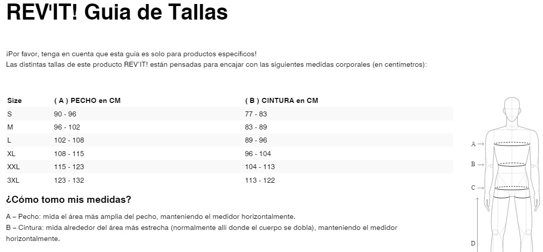 Gu&iacute;a de tallas de sudadera revit andon hombre negro