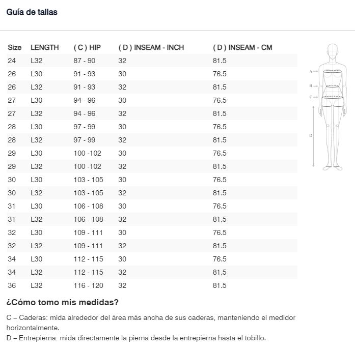 Gu&iacute;a de tallas de vaqueros revit victoria 2 ladies sf fpj057 classic azul gastado