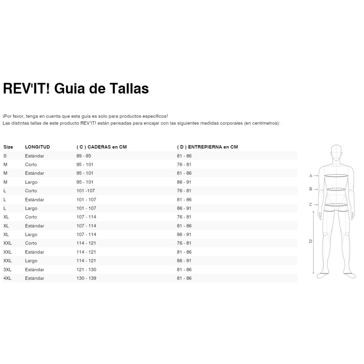 Gu&iacute;a de tallas de Pantalón Revit Potential negro GORETEX