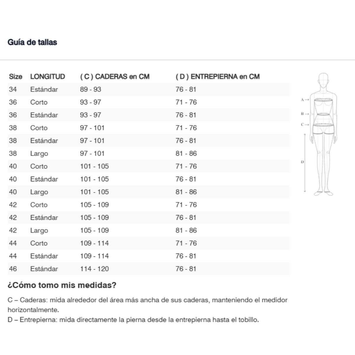 Gu&iacute;a de tallas de Pantalón Revit Sand 5 H20 Mujer Negro FPT156
