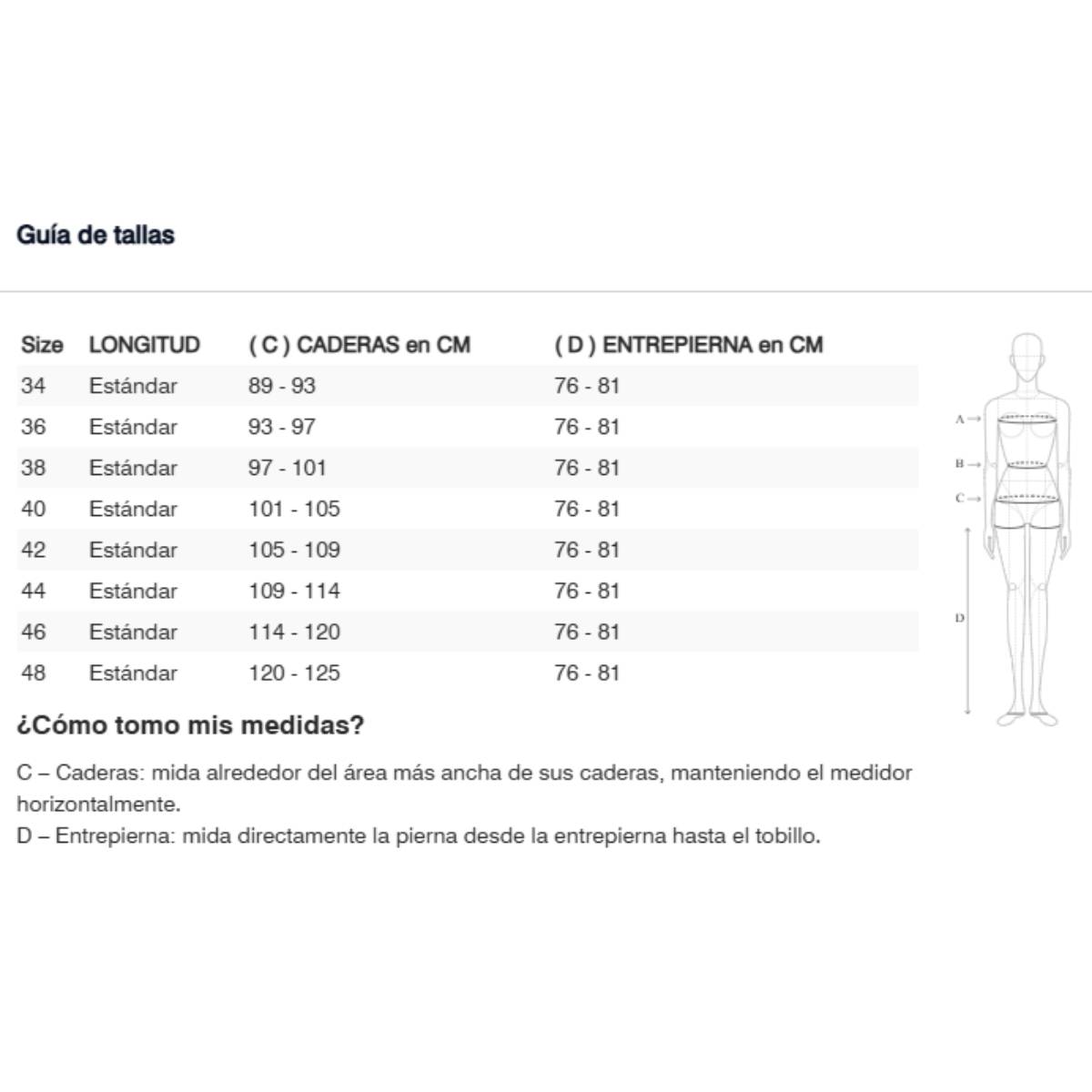 Gu&iacute;a de tallas de Pantalón Revit Convergent H2O Mujer Negro