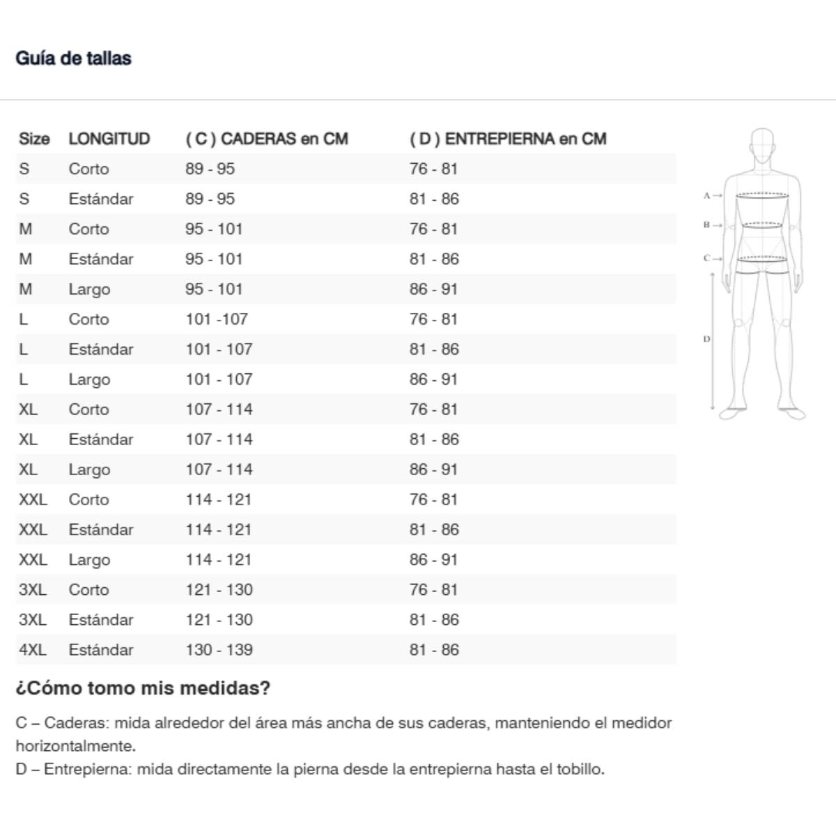 Gu&iacute;a de tallas de Pantalón Revit Offtrack 3 H2O Largo Negro