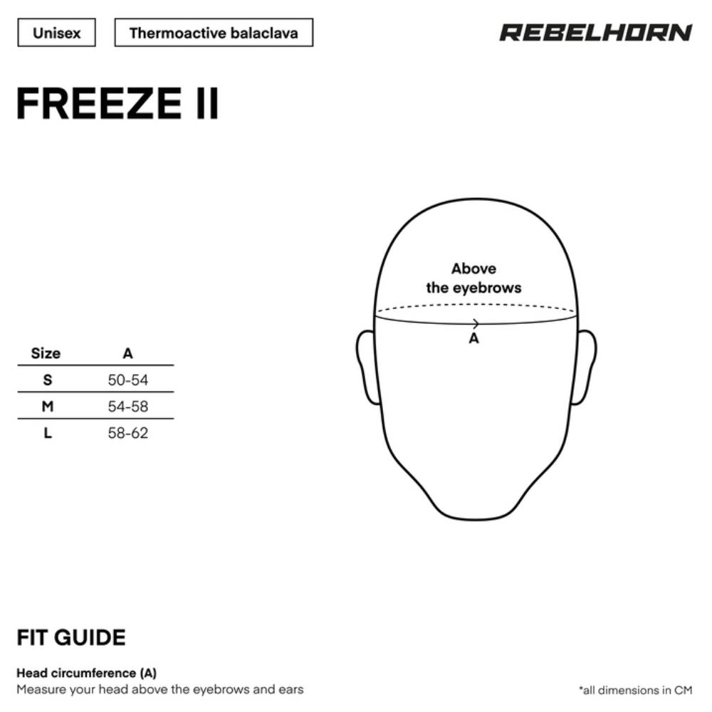 Gu&iacute;a de tallas de Balaclava Freeze II Rebelhorn