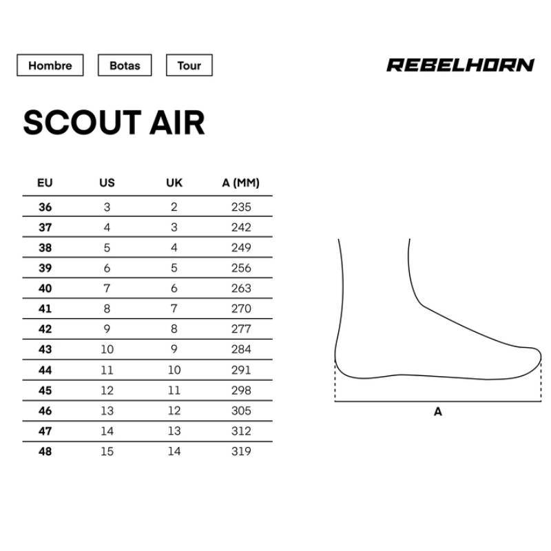 Gu&iacute;a de tallas de Botas de moto Scout Air Rebelhorn negro