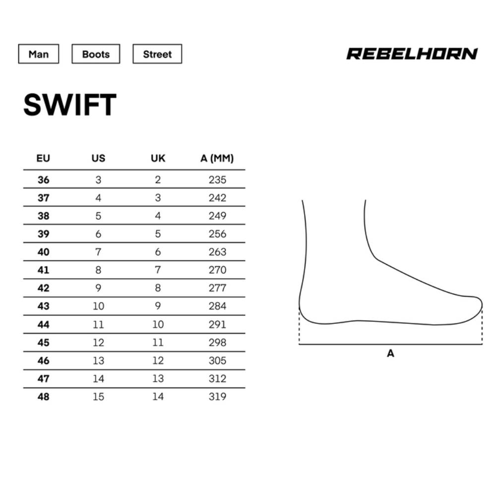 Gu&iacute;a de tallas de Botas de moto SWIFT Rebelhorn negro
