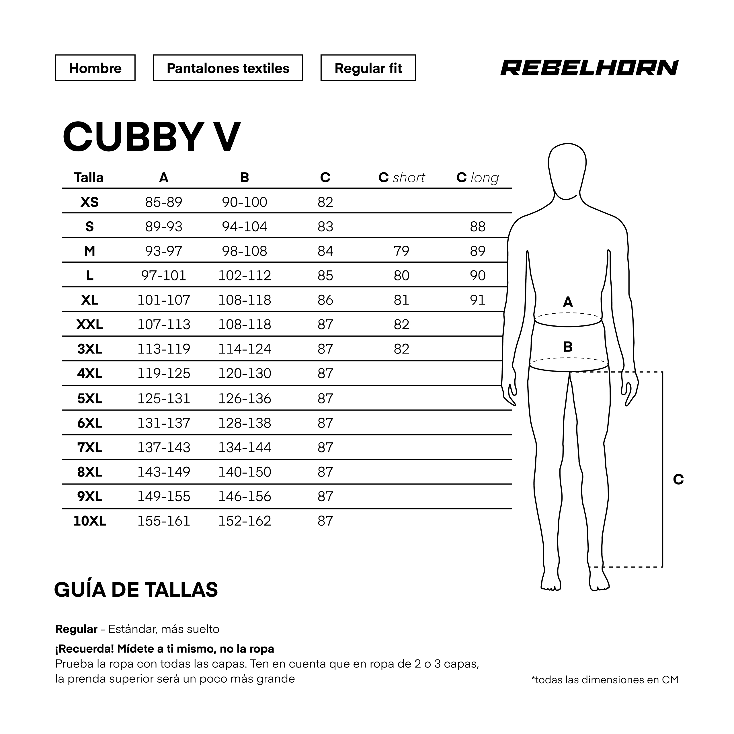 Gu&iacute;a de tallas de Pantalón moto Rebelhorn Cubby 5