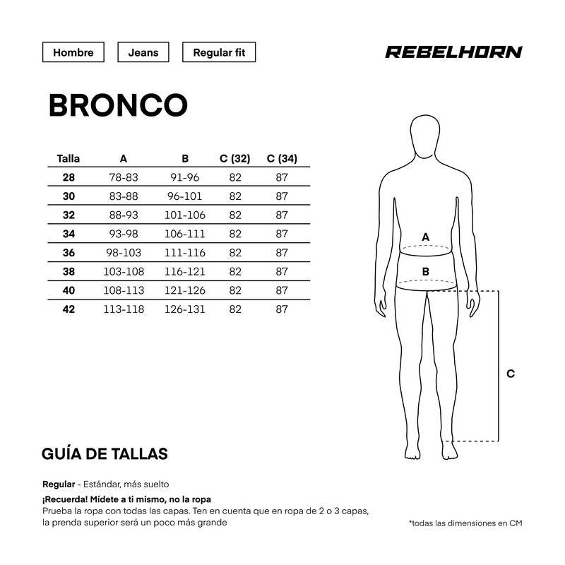 Gu&iacute;a de tallas de Pantalón vaquero Rebelhorn Bronco Azul