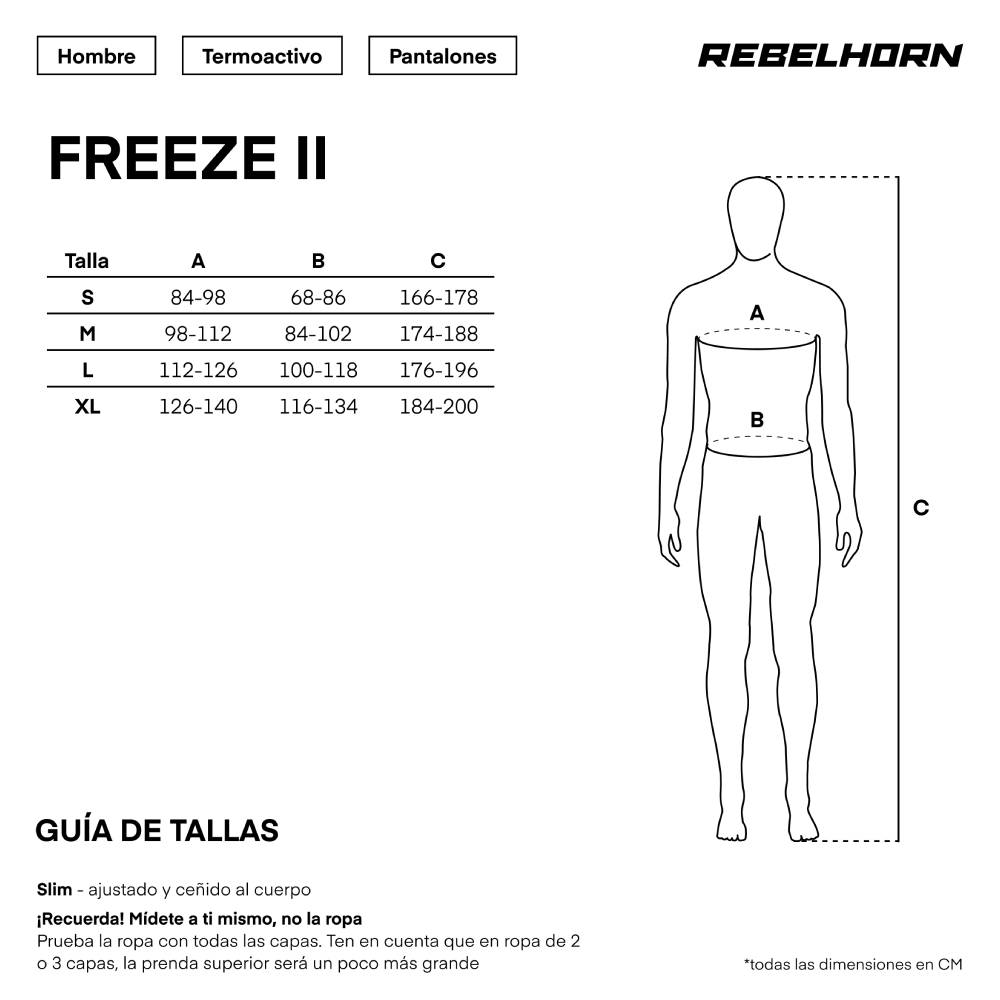 Gu&iacute;a de tallas de Pantalón térmico Freeze II Negro Rebelhorn