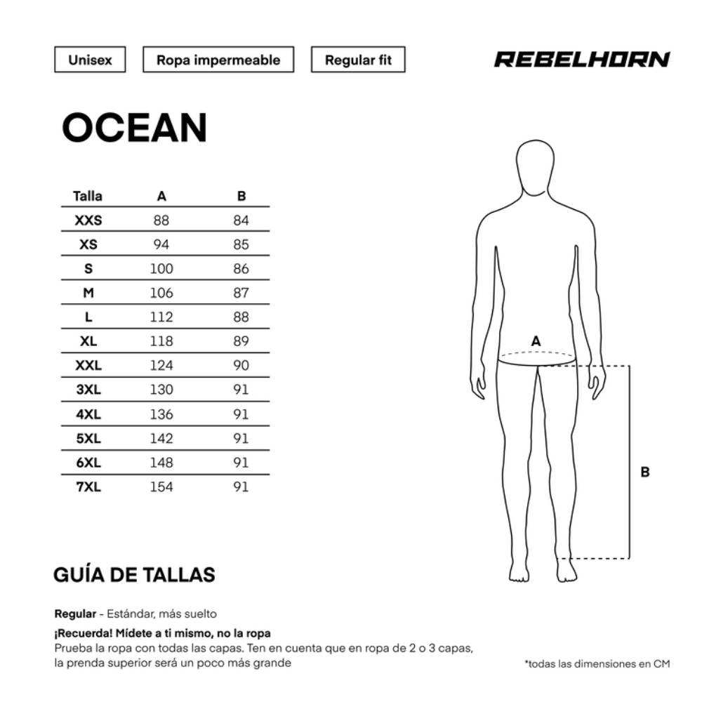 Gu&iacute;a de tallas de Pantalon impermeable Ocean Rebelhorn