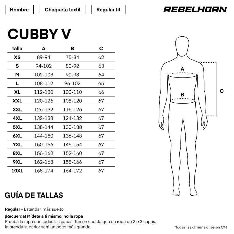 Gu&iacute;a de tallas de Chaqueta Rebelhorn Cubby V Antracita-Rojo