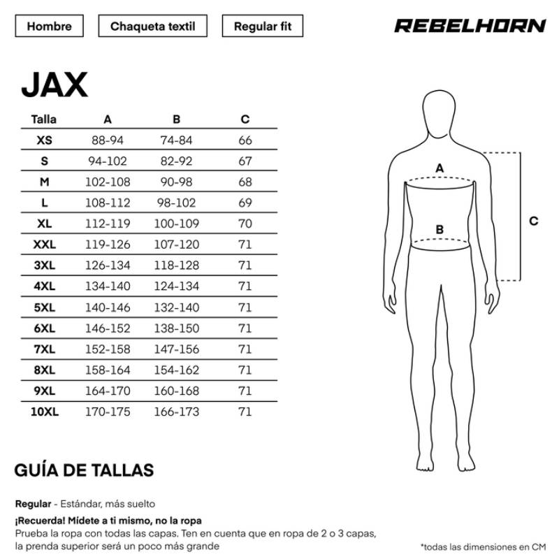 Gu&iacute;a de tallas de Chaqueta Rebelhorn Jax Negro