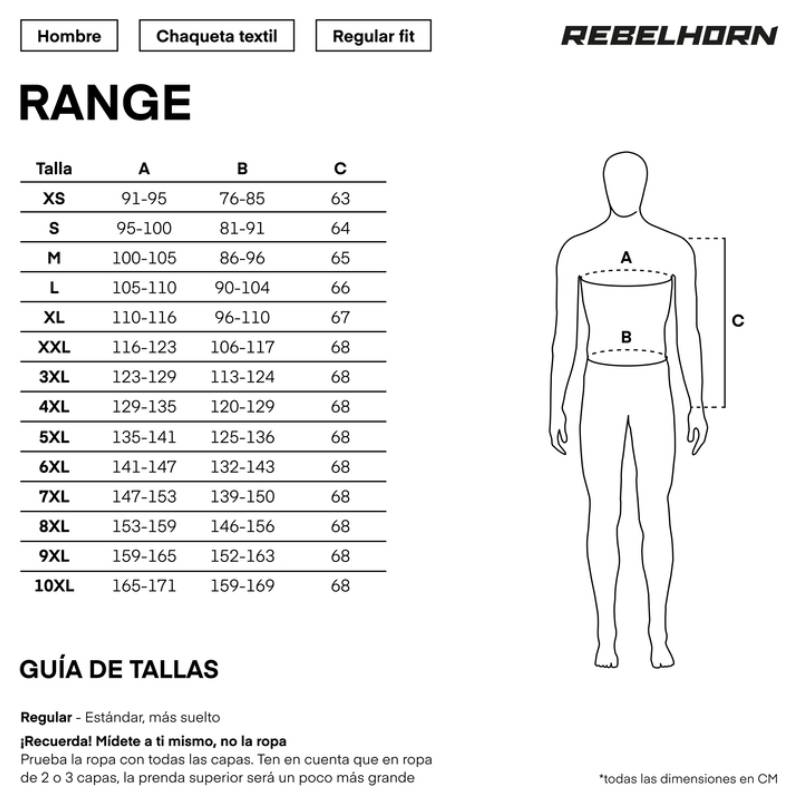 Gu&iacute;a de tallas de Chaqueta Rebelhorn Range Negro/Amarillo Flúor