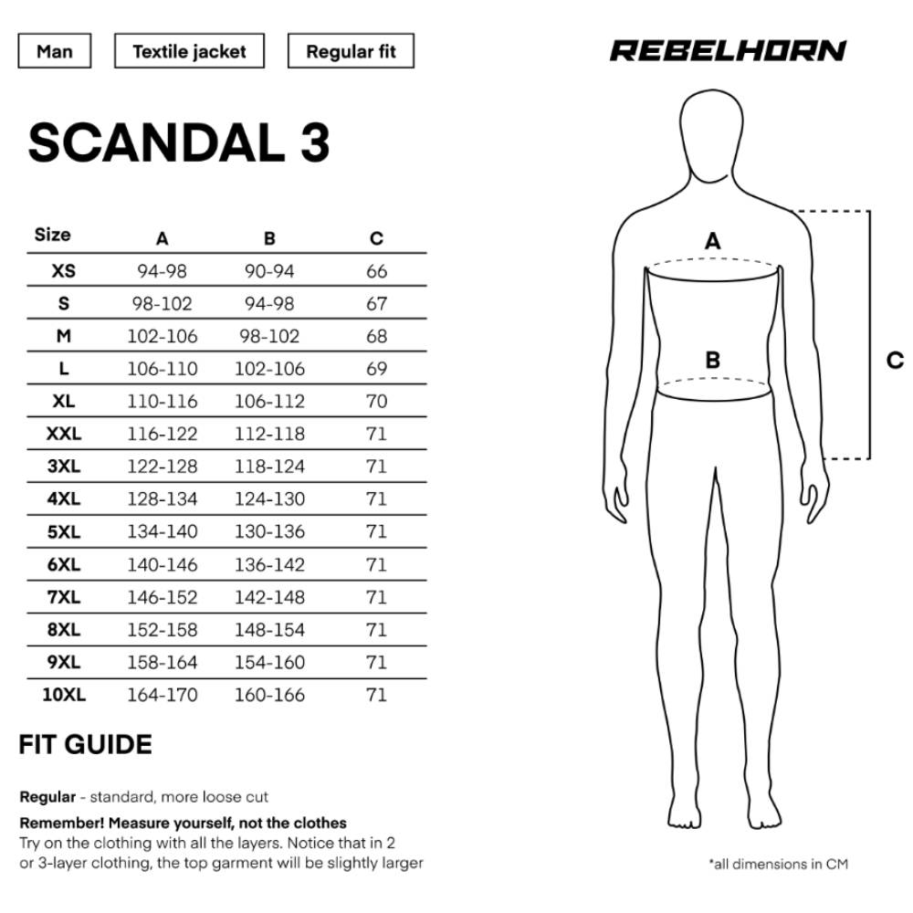 Gu&iacute;a de tallas de Chaqueta Rebelhorn Scandal 3 Negro