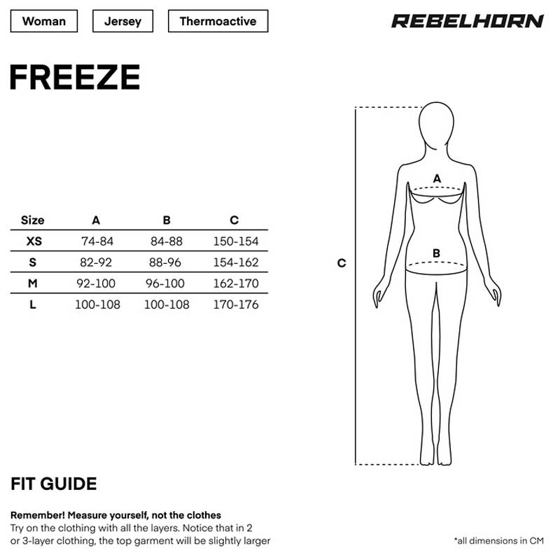 Gu&iacute;a de tallas de Camiseta térmica Freeze II Mujer Camo Rebelhorn