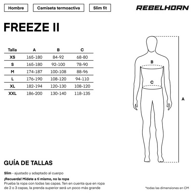 Gu&iacute;a de tallas de Camiseta térmica Freeze II Camo Rebelhorn