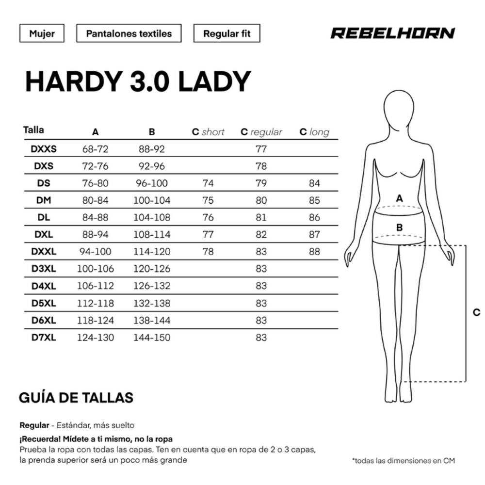 Gu&iacute;a de tallas de Pantalón Rebelhorn Hardy 3.0 Mujer Gris-Negro