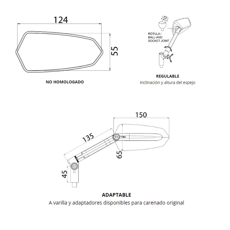 F1 HOMOLOGADO PUIG Espejo retrovisor derecho MOD 51774016